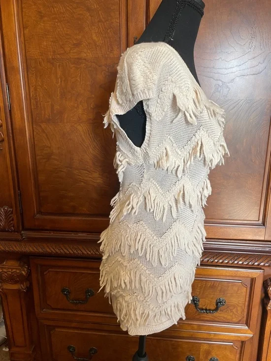 Anthropologie Yellow Bird Cream Fringe Cotton Blend Sweater Size Small - Picture 5 of 8
